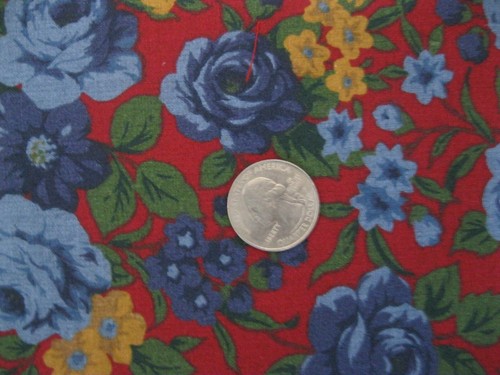 Faye Burgos Marcus Brothers Blue Rose Floral on Red Cotton Fabric 45" x 36" wide - Picture 2 of 8