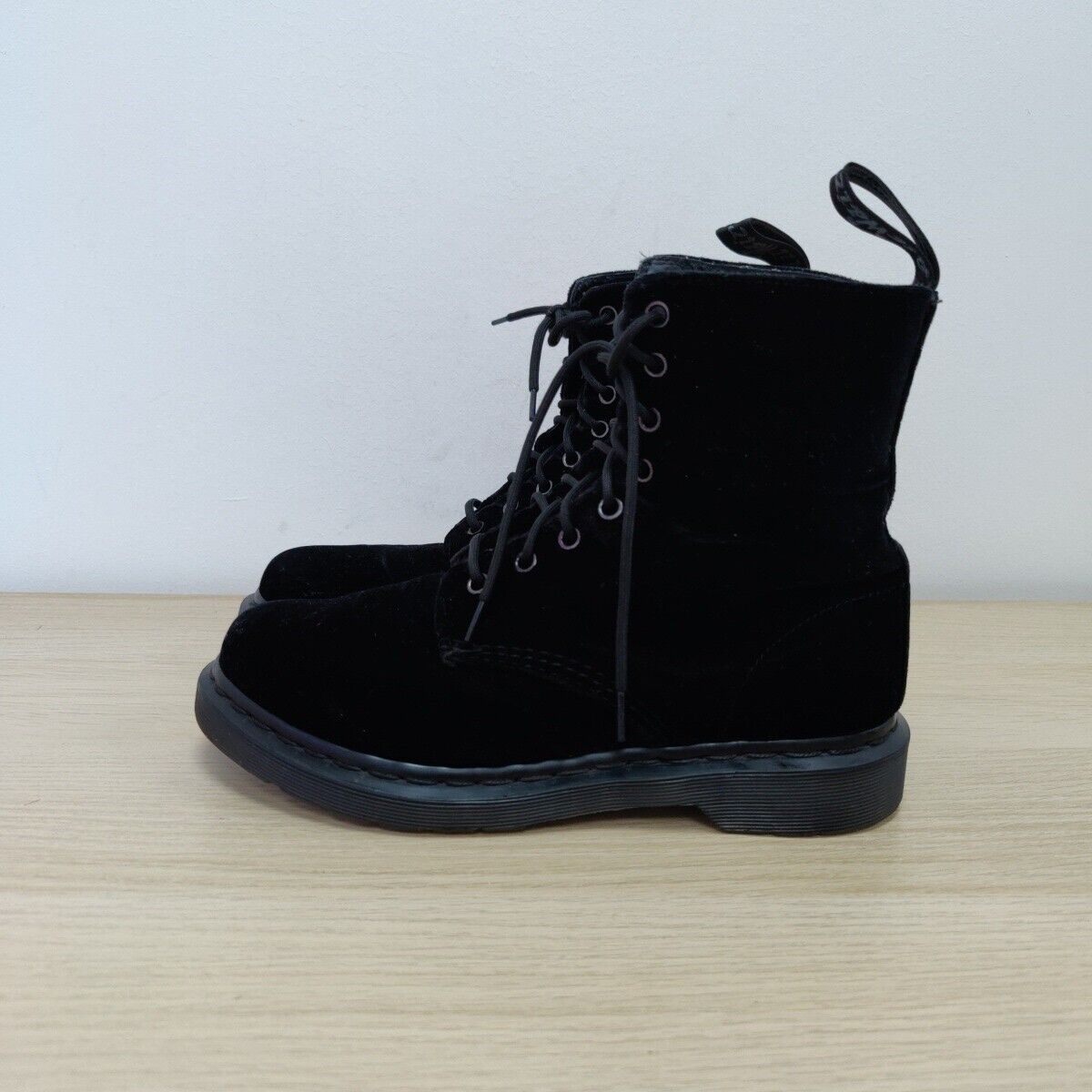 Dr martens black velvet boots sale