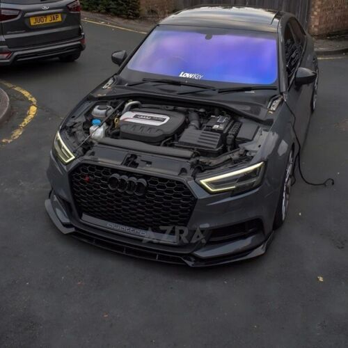 RS3 STYLE HONEYCOMB MESH FRONT GRILLE GRILL FOR AUDI A3 S3 GLOSS BLACK 2017+ - Picture 4 of 15