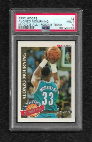 1992 HOOPS MAGIC'S ALL-ROOKIE TEAM #2 ALONZO MOURNING PSA 9 MINT HOF HORNETS