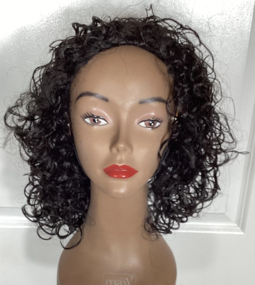 3/4 Wig Janet Collection BEYONCÉ #2 Almost Black Curly Long Reversible 7-2 - Image 2 of 4