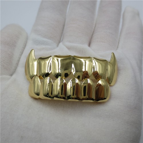 Custom Fit Gold Plated Hip Hop Teeth Grillz Caps Top & Bottom Grill Set - Picture 5 of 10