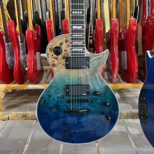 Guitarra Burl Arce Top Océano Azul Sunburst Cuerpo Sólido Palo de Rosa Dedaño - Imagen 6 de 10