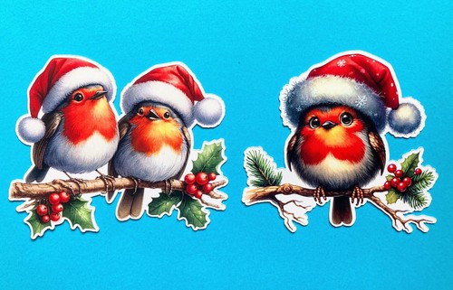 CHRISTMAS ROBINS - 6 x Die Cuts Toppers Card Making Holly Birds Branch Pine - Picture 3 of 4