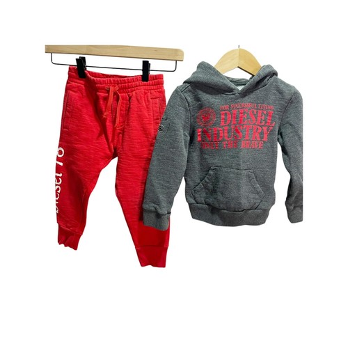 DIESEL Boys HOODIE AND PANTS SET SIZE 4 Gray. Red Cotton Casual