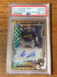 2021 Bowman Chrome Draft Alex Binelas 1st Gold Wave Auto /50 #CDAAB PSA 10 Gem