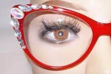READING GLASSES RED CAT EYE FRAME W/RHINESTONE DECORATIONS 2.50 FREE USA SHIP