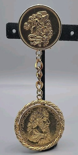 Greek Coin Brooch Medusa & Dangling Roman Empire Imperial Emperor Ceasar Matt - Picture 2 of 10