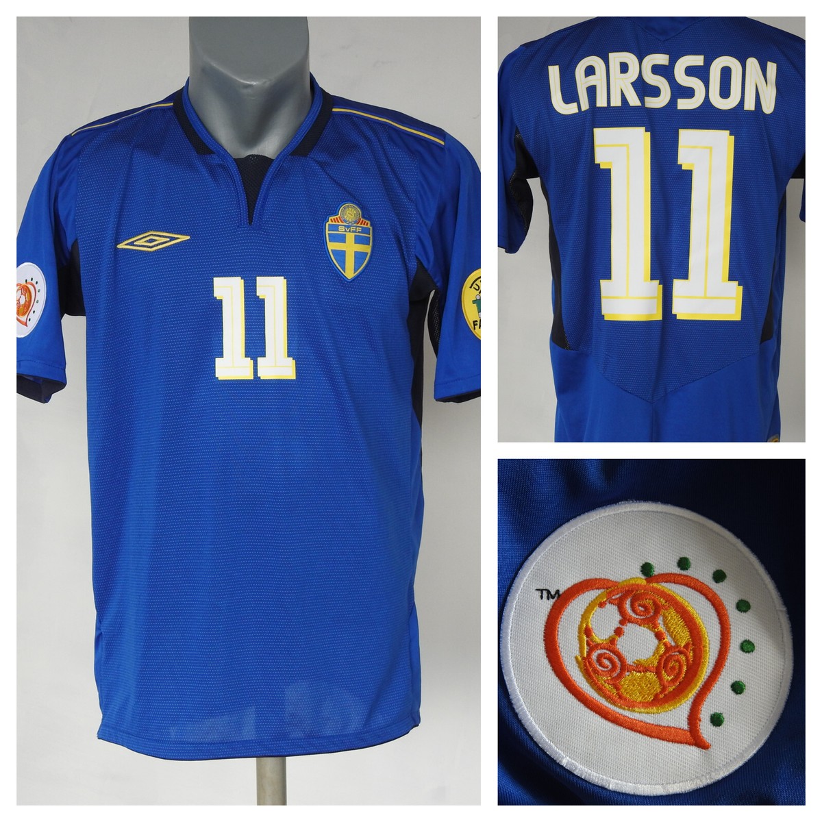 Sweden EURO 2004 Away Jersey #11 Larsson Umbro Blue Shirt
