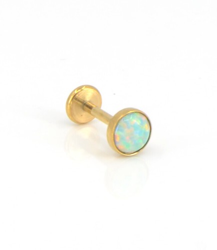 Flat Back Earrings Aqua Opal 16G 18G 20G Ear Nose Stud Gold Tone Rings Push Pin - Picture 13 of 15