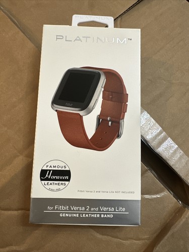 Platinum- Genuine Leather Watch Band for Fitbit Versa 2, Light and Fitbit Versa - Picture 7 of 8