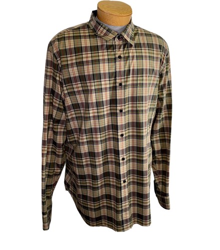 Wallin & Bros Long Sleeve Button Up Shirt XXL 2XL Brown Green Plaid Cotton EUC - Imagen 3 de 8