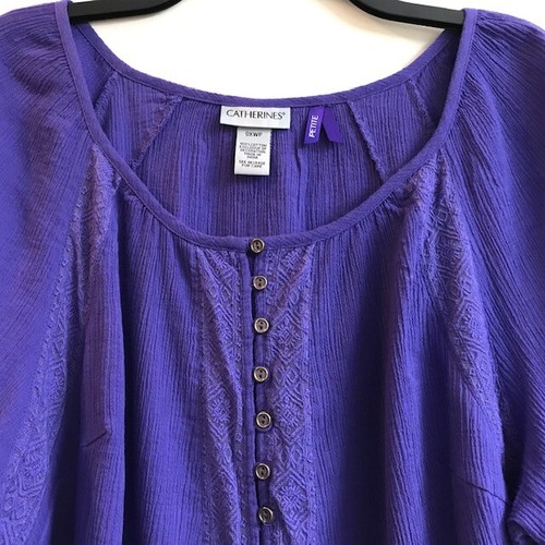 Top holgado Catherines nuevo con etiquetas 100 % algodón arrugado tipo guayaze, talla pequeña OXWP, púrpura - Imagen 2 de 7