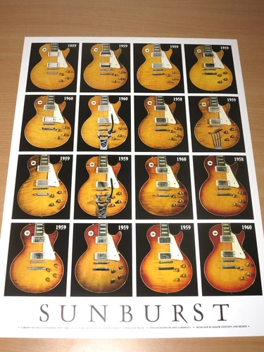 Sunburst Gibson Les Paul Standards 1958-60 Guitars Poster New IN Mint Rare