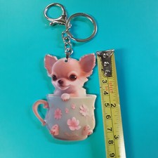 Large Chihuahua in a Cup 3 x 2 inch  Key Chain or Backpack Hanger