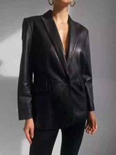 Women's Black Genuine Lambskin 100 Real Soft Pure Leather Blazer Coat Party Wea