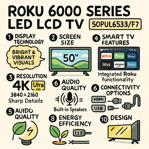 Philips 50" Class 4k Ultra HD (2160p) Roku Smart LED TV (50PUL6533/F7) Remote - Picture 9 of 24