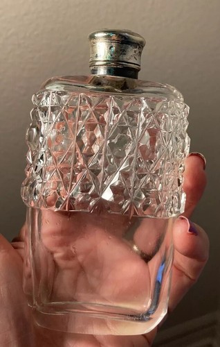 Antik Flachmann aus geschliffenem Kristall mit Silberdeckel (J2) - Bild 9 von 9