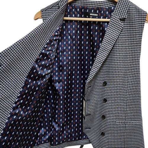 Murano Waistcoat Mens XL Navy Plaid Vest New Delhi Double Breasted Adjustable - Picture 8 of 14