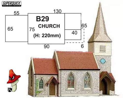 Superquick B29  Country Church OO Gauge 1/72  Scenery Terrain Card kit - Picture 1 of 3