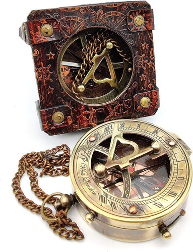 Antique Brass Sundial Compass Marine Boat Gift Pocket Sun Dial 2.5 inch - Picture 2 of 3