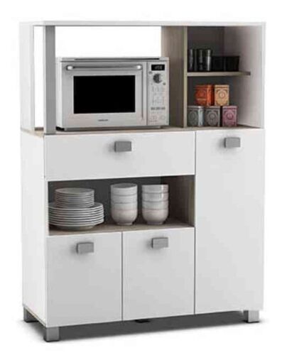 Mueble auxiliar 3 puertas para cocina color blanco y acacia 99x132x41cm - Imagen 1 de 1