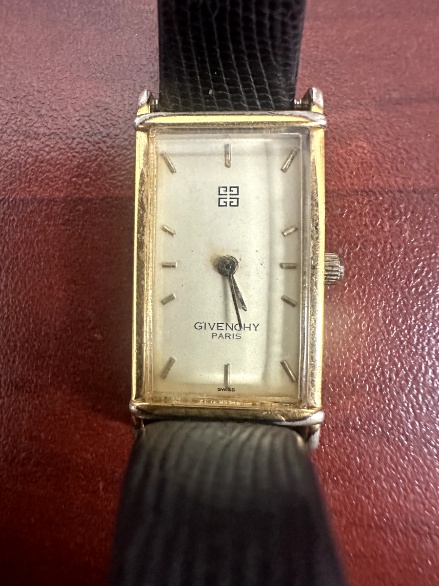 Vintage Ladies Givenchy Gold Tone Rectangular Face Watch For