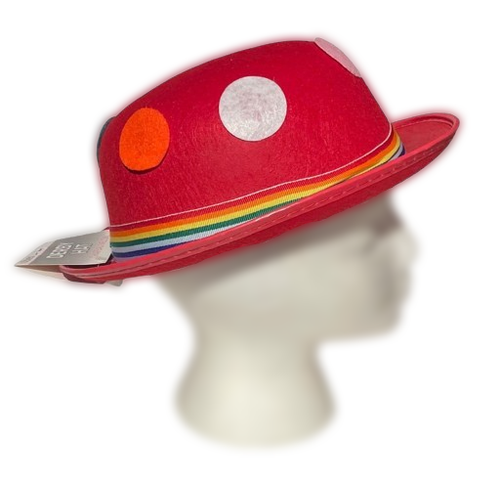 RED CLOWN POLKA DOT DERBY HAT Costume Cap Stiff Felt Funny Adult Bowler Colors - Picture 4 of 14