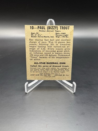 1948 Leaf Paul Dizzy Trout #10 VG Detroit Tigers Free Ship - Picture 2 of 2