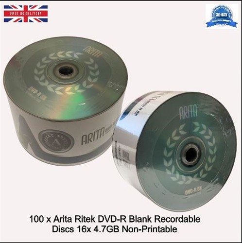 Arita Ritek DVD-R 8x Blank 4.7GB Non-Printable Recordable Logo Blank Disc LOT - Picture 17 of 36