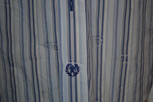 36828 Bugatchi Uomo Dress Shirt Flip Cuff Blue Striped Cotton Size XL Mens - Picture 6 of 8