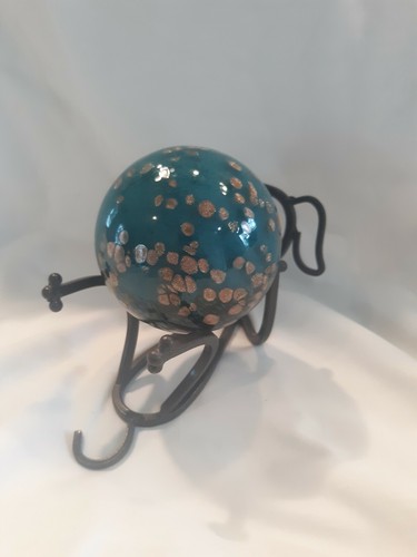 Metal Dog Paperweight/Statue with art glass Colored Glass Globe/Ball beautiful  - Picture 3 of 8