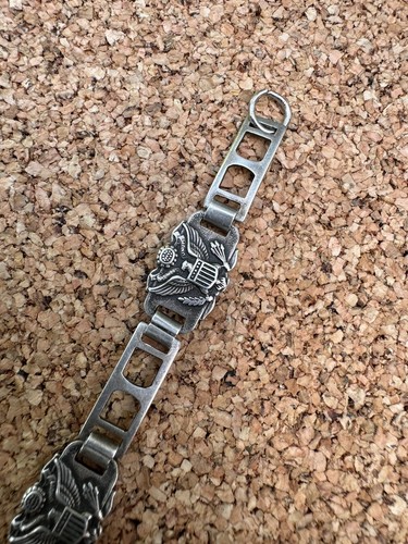 Vintage Enamel USA Flag E Pluribus Uno Sterling Silver Panel Bracelet 7" - Picture 7 of 16