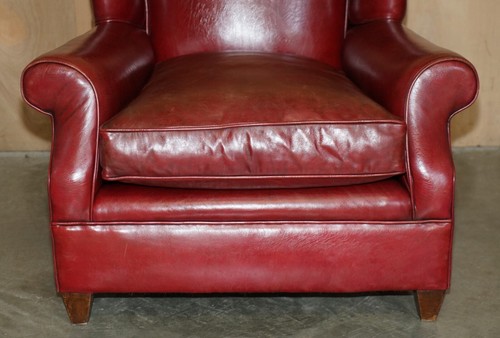 FEINES PAAR ANTIKE ART DECO 1920ER BORDEAUX LEDER TIEFE FLÜGEL CLUB SESSEL - Bild 7 von 24