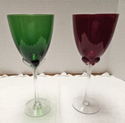 New ListingVintage Red & Green Hand Blown Water/Wine Goblets W/ Clear Petals Stems ~ Set-2