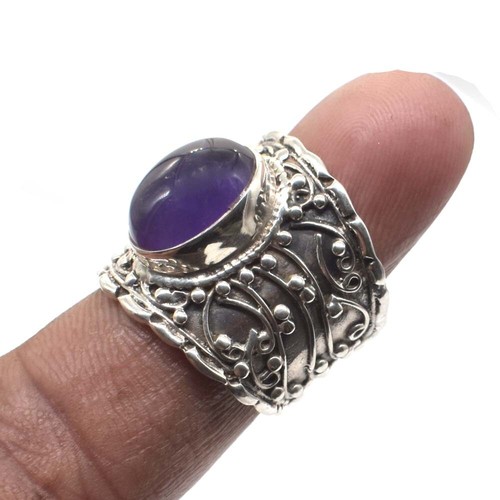 Amethyst Ring 925 Sterling Silver Oxidized Ring Handmade Gift Father's Day - Picture 3 of 7
