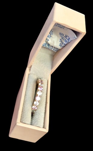 QVC Diamonique pink & Clear CZ 14K Rose Gold Clad Sterling eternity Ring Size 8 - Picture 7 of 18