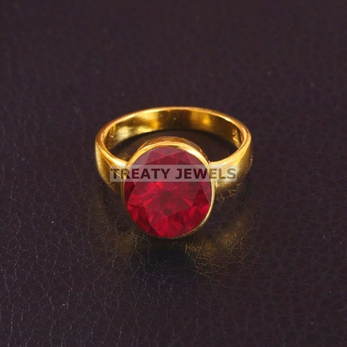 Ruby Oval Cut With 925 Sterling Silver Gold Plated Ring For Men's #B511 - Picture 4 of 6