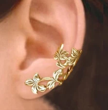 Floral Hollowed our Flower & Leaf Ear Cuff - Gold - No Piercing, Clip On