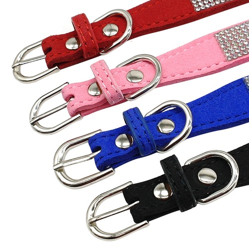 Rhinestone Diamante Dog Collar Soft Suede Bowknot for Doggie Puppy Cat Small Pet - Picture 9 of 24