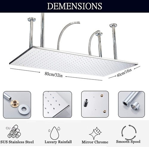 Large Rainfall 16x32" Shower Head High Pressure Luxury LED Overhead Top Sprayer - Picture 34 of 48