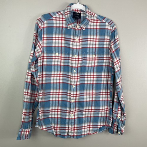 J. Crew kariertes Flanell Baumwollhemd Herren Small rot weiß blau #D4 - Bild 1 von 6