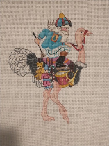 Brenda Stofft, Santa on an Ostrich, Hand Painted Needlepoint Canvas 18 ct. mesh - Picture 2 of 2