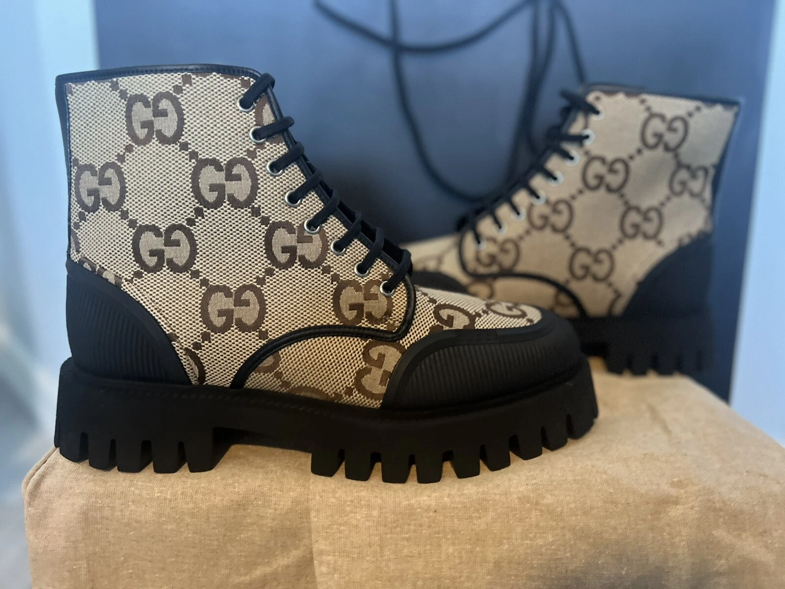 Bottines authentiques en toile Gucci noires Maxi GG Supreme pour hommes 699970 taille 12