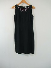 Vintage 90s Casual Corner Linen Blend Embroidered Sheath Dress Women Size 4