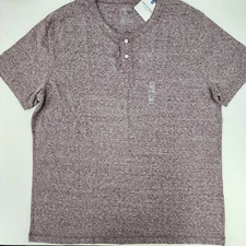 New Arizona Mens XXL Henley T Shirt Gray Purple Port Wine Marled Short Sleeve