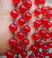 12" glass 8mm bead prism strand part Ruby RED Opaline brass lamp chandelier