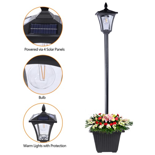 4Packs Solar Post Light with Planter Selectable Height Auto On/Off Landscap Lamp - Picture 6 of 9