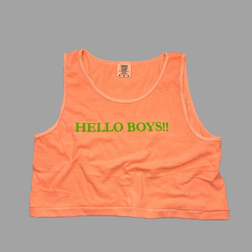 HELLO BOYS 3D Puff Logo Custom print men orange crop tank top by H.E.Arts design - Picture 1 of 7