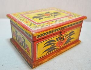 Vintage Wooden Jewellery Box Original Old Hand Crafted Painted